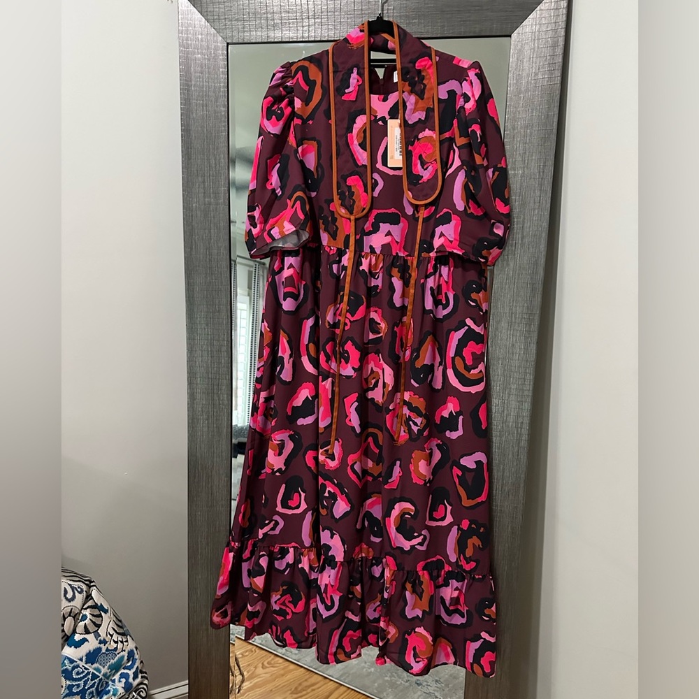 CROSBY by Mollie Burch Jungle Queen Pink and Red Abstract Dress Size L